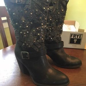 Frye ILANA DECO Black Studded Western Dress Boot